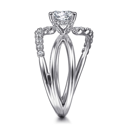 14K White Gold Bypass Round Diamond Engagement Ring