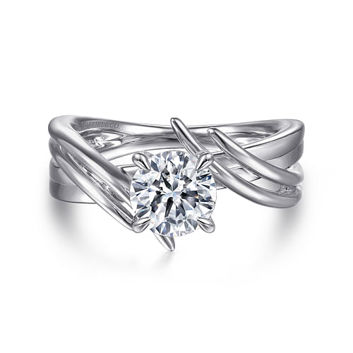 14K White Gold Bypass Round Diamond Engagement Ring