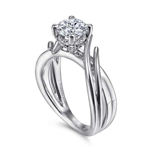 14K White Gold Bypass Round Diamond Engagement Ring