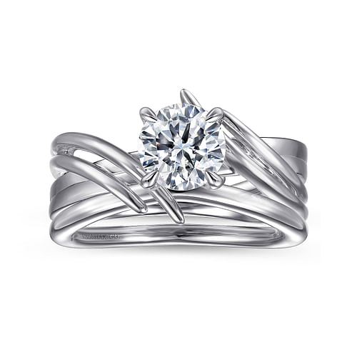 14K White Gold Bypass Round Diamond Engagement Ring