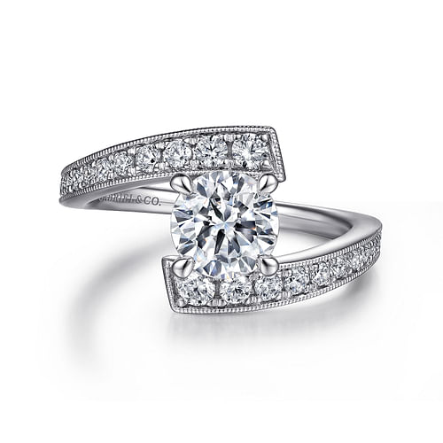 14K White Gold Bypass Round Diamond Engagement Ring