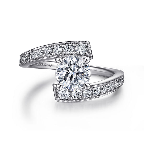 Gabriel - 14K White Gold Bypass Round Diamond Engagement Ring