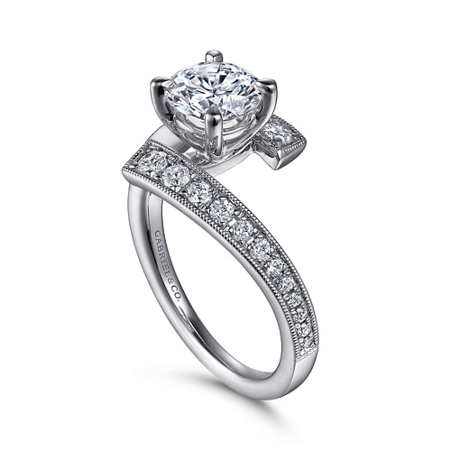 14K White Gold Bypass Round Diamond Engagement Ring