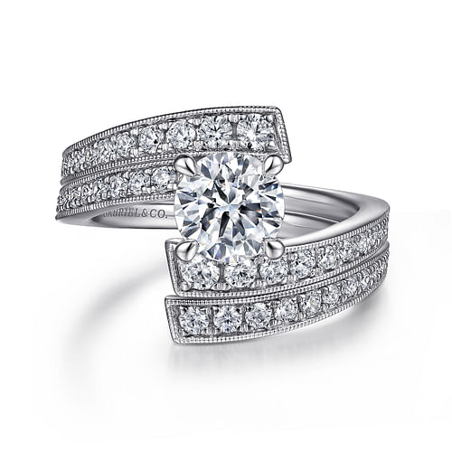 14K White Gold Bypass Round Diamond Engagement Ring