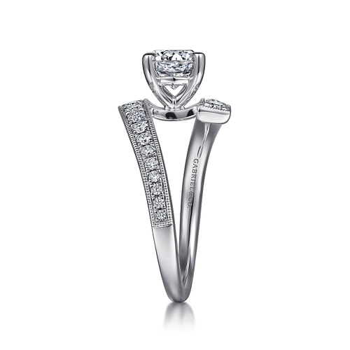 14K White Gold Bypass Round Diamond Engagement Ring