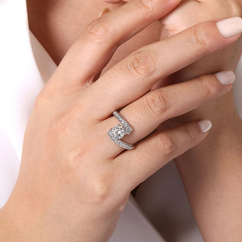14K White Gold Bypass Round Diamond Engagement Ring