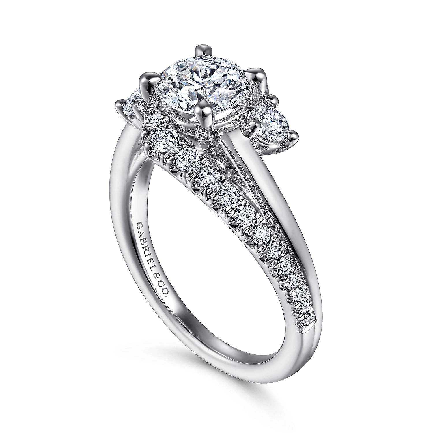 14K White Gold Bypass Round Diamond Engagement Ring