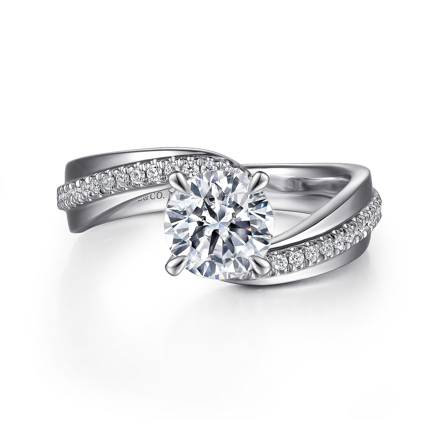 Gabriel - 14K White Gold Bypass Round Diamond Engagement Ring