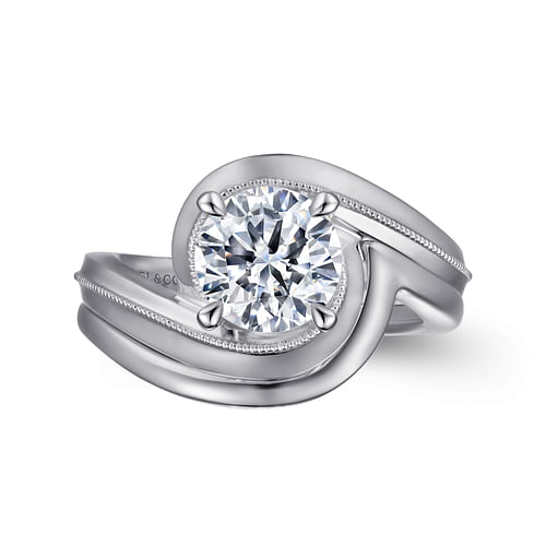 14K White Gold Bypass Round Diamond Engagement Ring