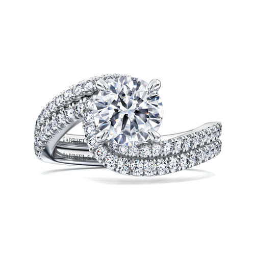 14K White Gold Bypass Round Diamond Engagement Ring