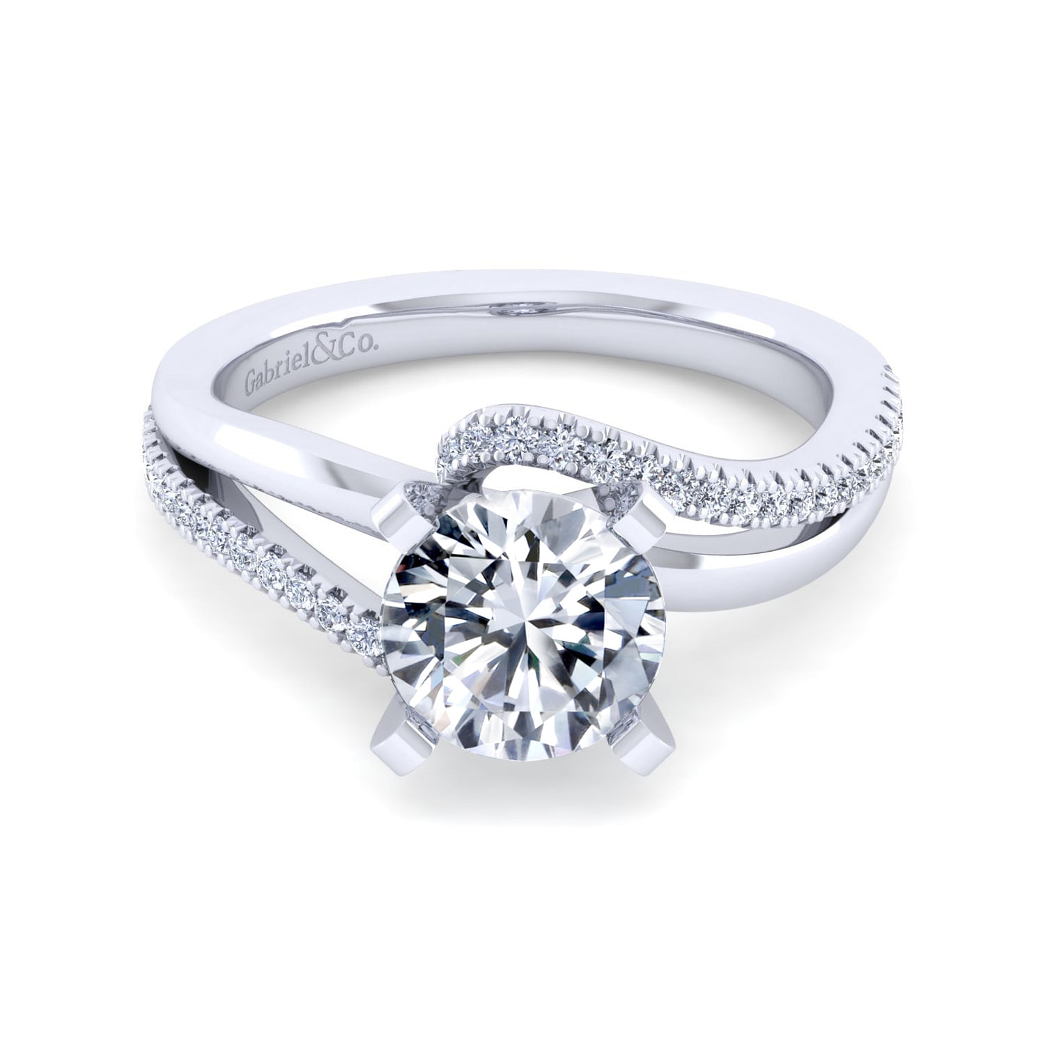 Gabriel - 14K White Gold Bypass Round Diamond Engagement Ring