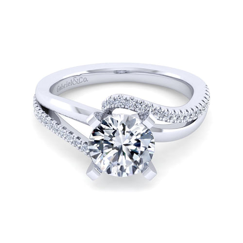 14K White Gold Bypass Round Diamond Engagement Ring