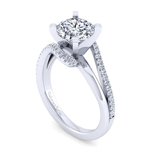 14K White Gold Bypass Round Diamond Engagement Ring