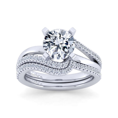 14K White Gold Bypass Round Diamond Engagement Ring