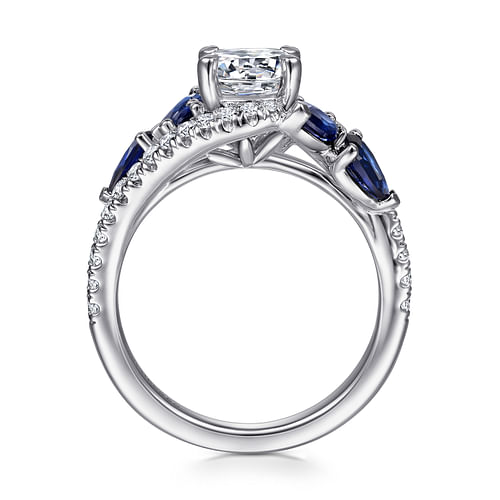 14K White Gold Bypass Round Sapphire and Diamond Engagement Ring