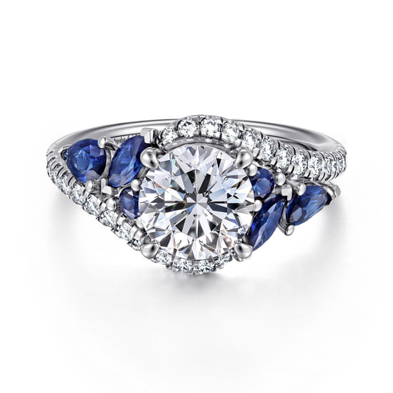 Gabriel - 14K White Gold Bypass Round Sapphire and Diamond Engagement Ring