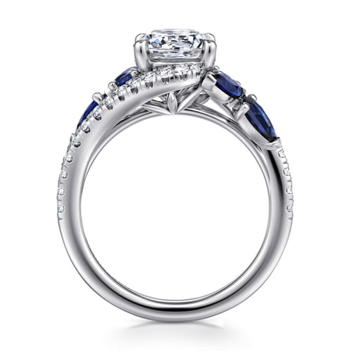14K White Gold Bypass Round Sapphire and Diamond Engagement Ring