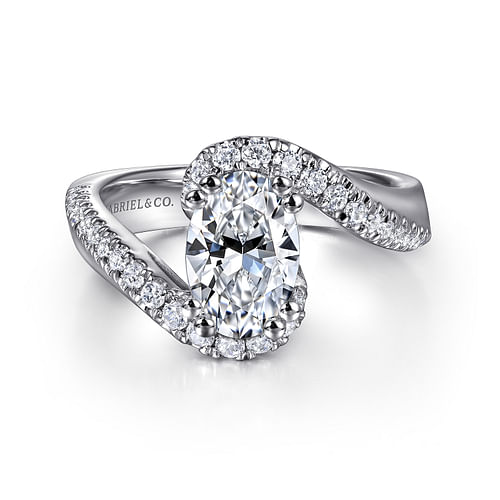 14K White Gold Bypss Oval Diamond Engagement Ring
