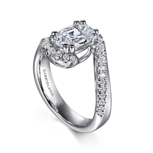 14K White Gold Bypss Oval Diamond Engagement Ring