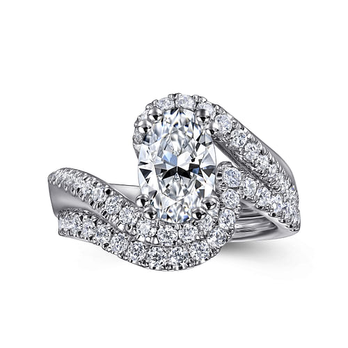 14K White Gold Bypss Oval Diamond Engagement Ring