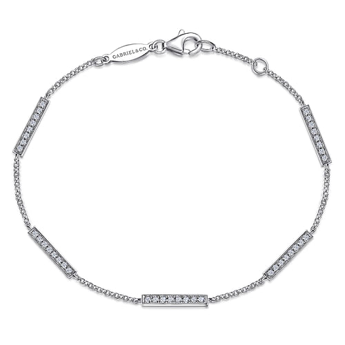 14K White Gold Chain Bracelet with Diamond Bar Stations