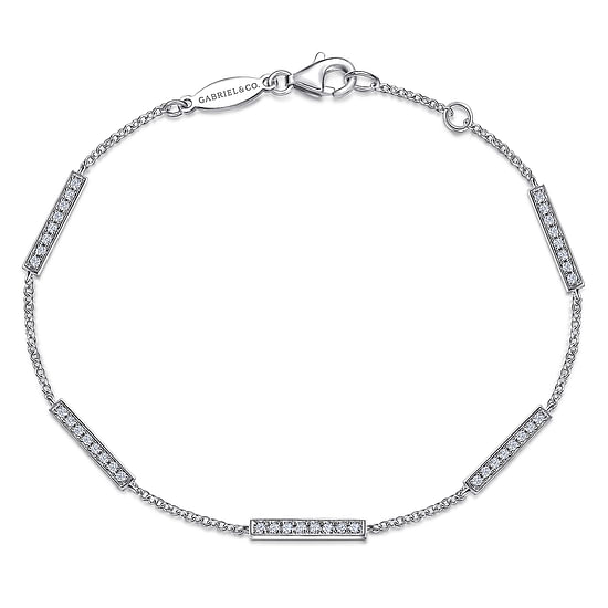 Gabriel - 14K White Gold Chain Bracelet with Diamond Bar Stations