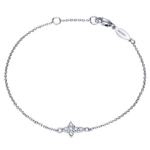 14K White Gold Chain Bracelet with Diamond Cross