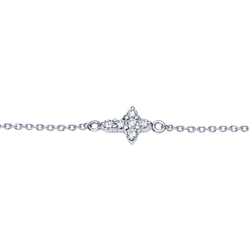 14K White Gold Chain Bracelet with Diamond Cross