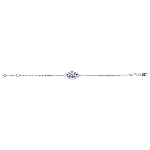 14K White Gold Chain Bracelet with Diamond Filigree Center Station