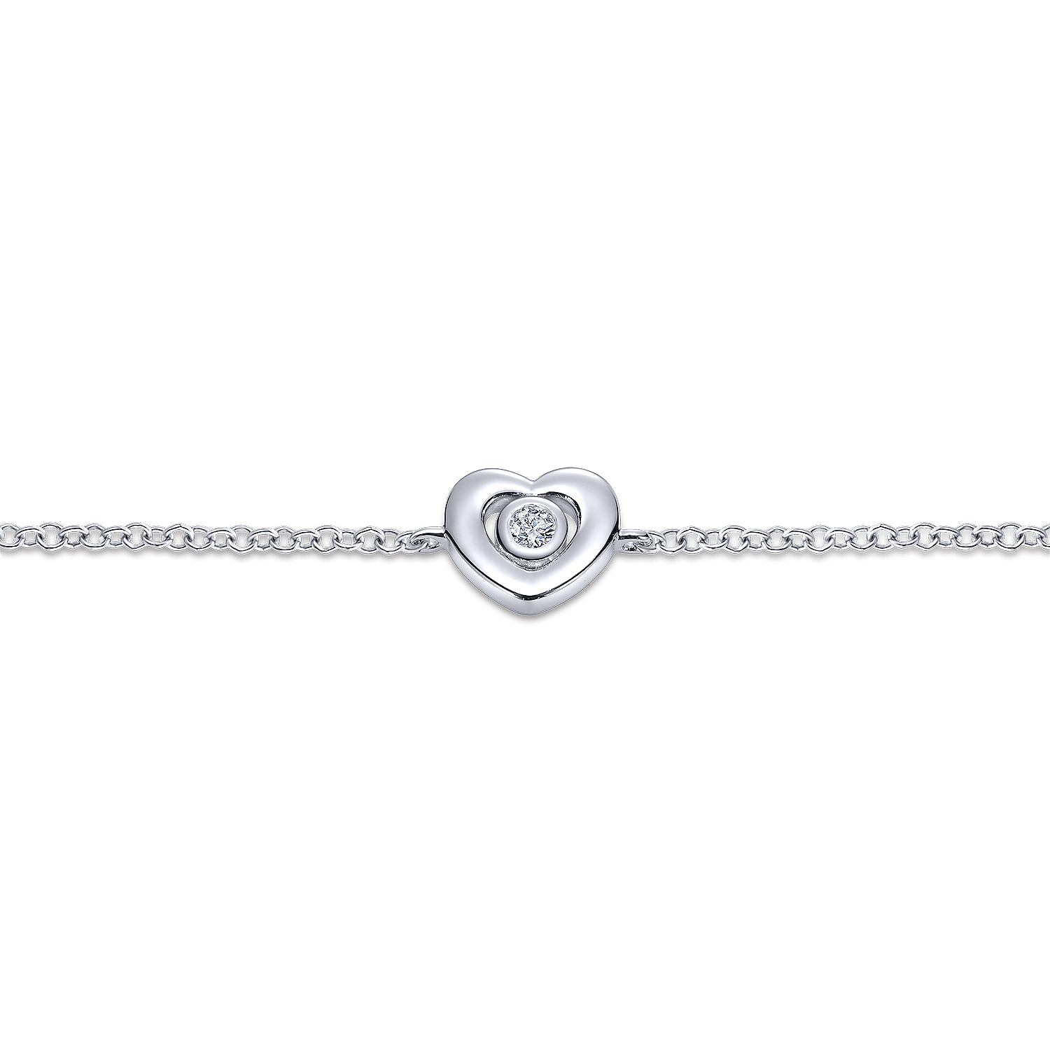 14K White Gold Chain Bracelet with Diamond Heart