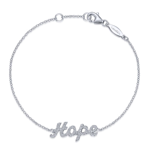 14K White Gold Chain Bracelet with Diamond Pavé HOPE