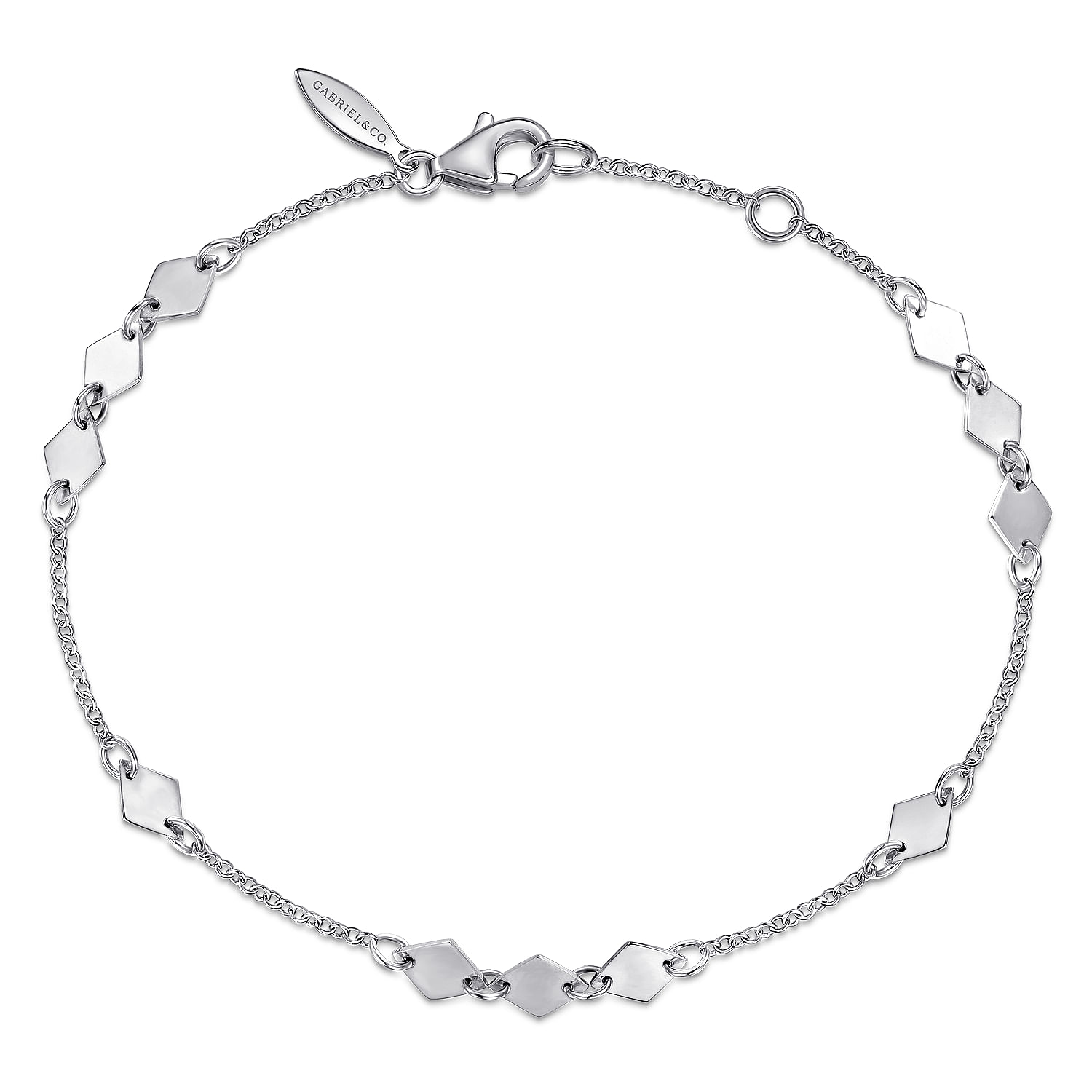 14K White Gold Chain Bracelet with Flat Rhombus Stations
