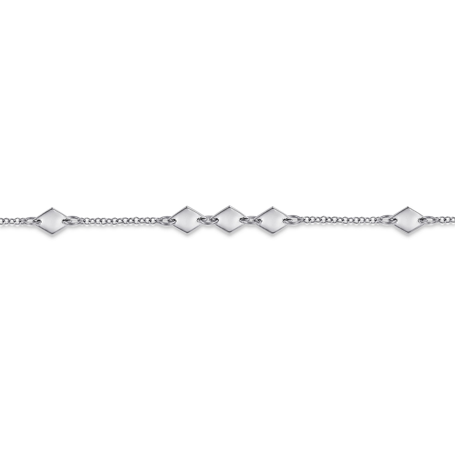 14K White Gold Chain Bracelet with Flat Rhombus Stations