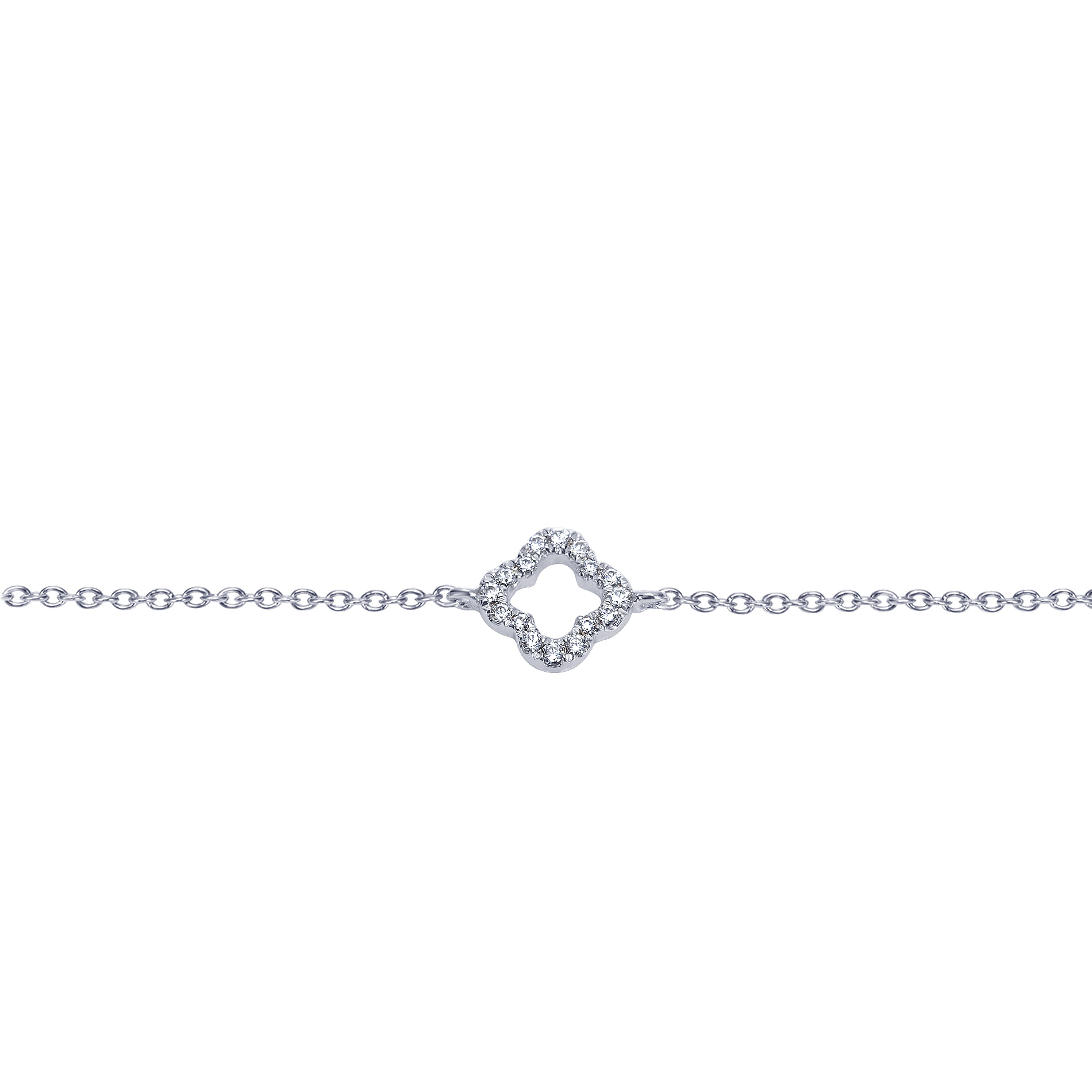 14K White Gold Chain Bracelet with Pavé Diamond Clover