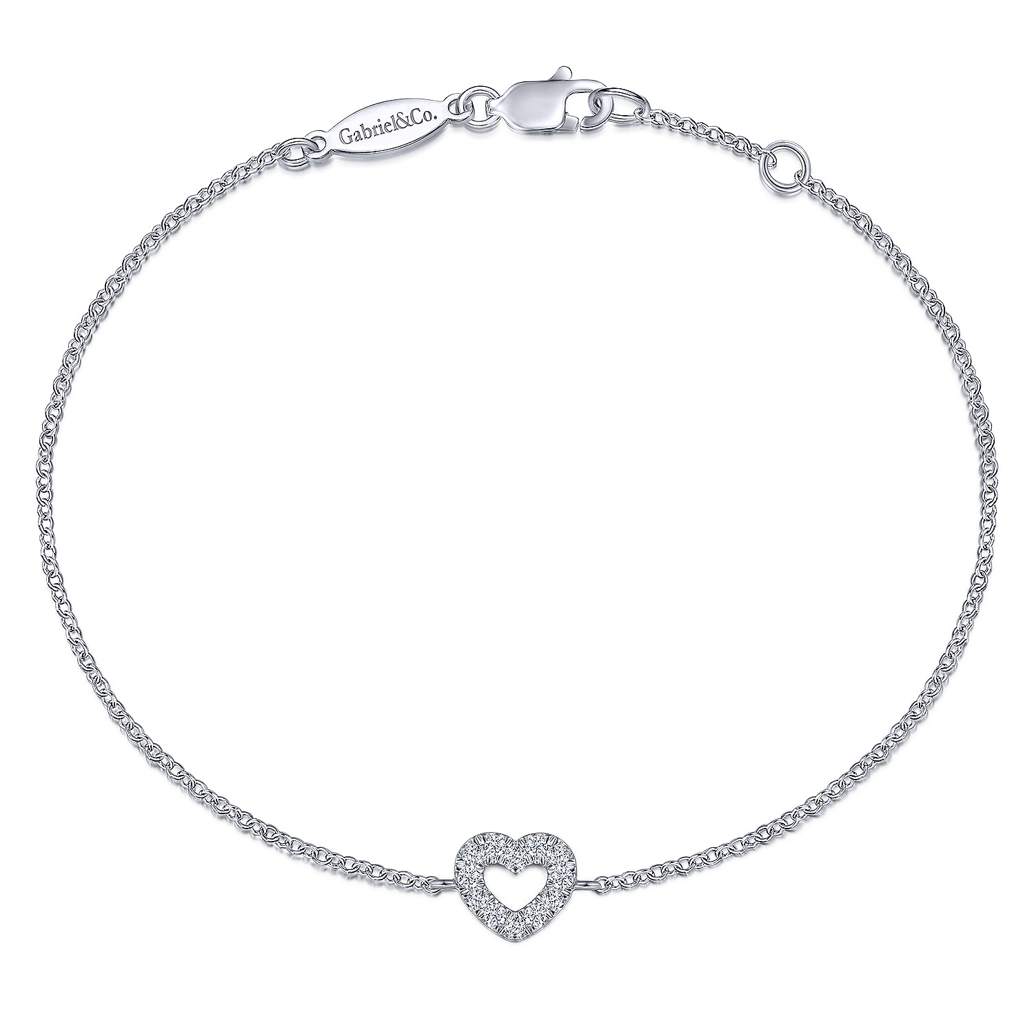 Gabriel - 14K White Gold Chain Bracelet with Pavé Diamond Heart