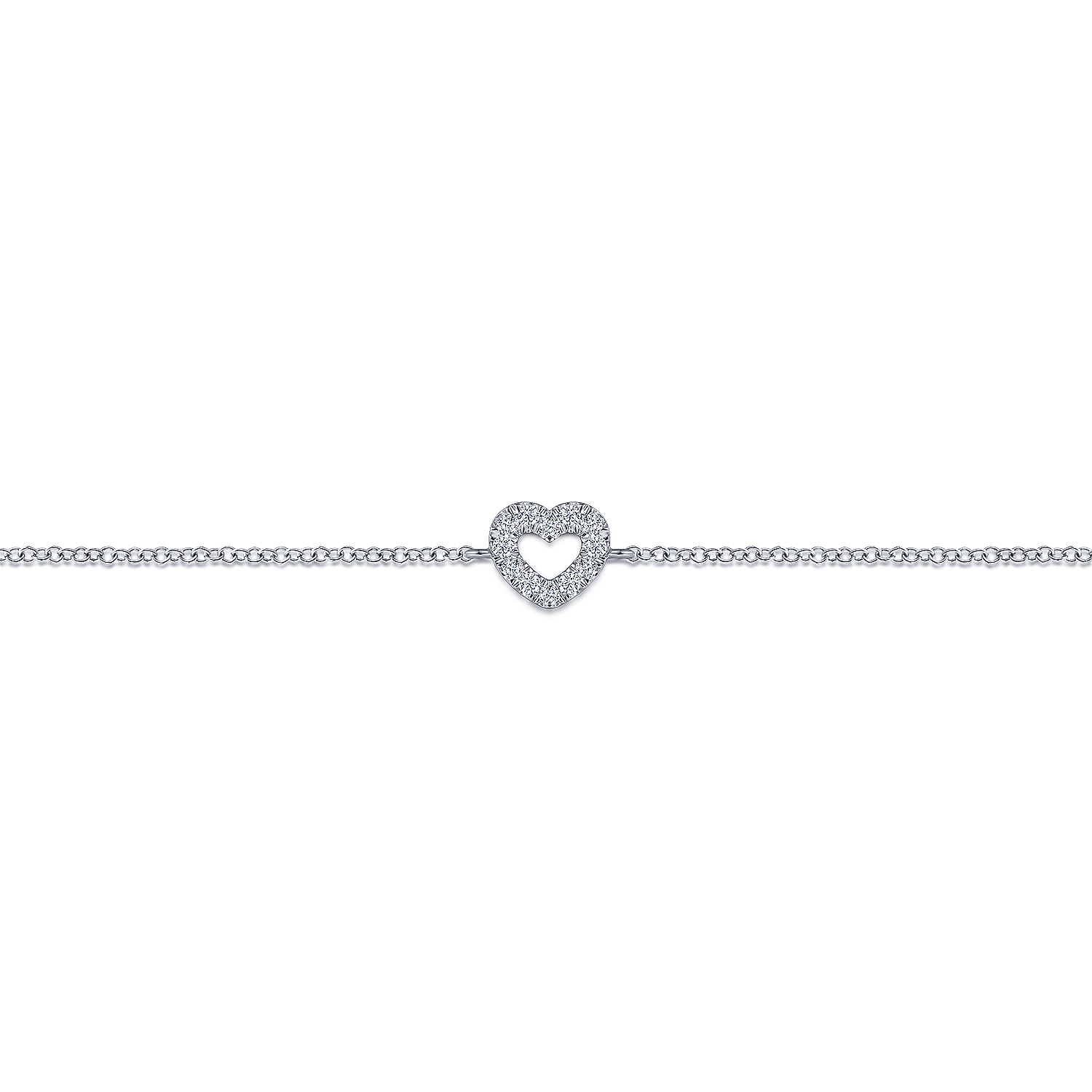 14K White Gold Chain Bracelet with Pavé Diamond Heart