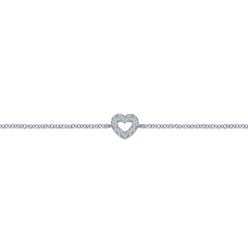 14K White Gold Chain Bracelet with Pavé Diamond Heart