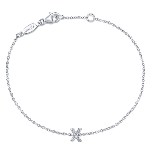 14K White Gold Chain Bracelet with X Diamond Initial