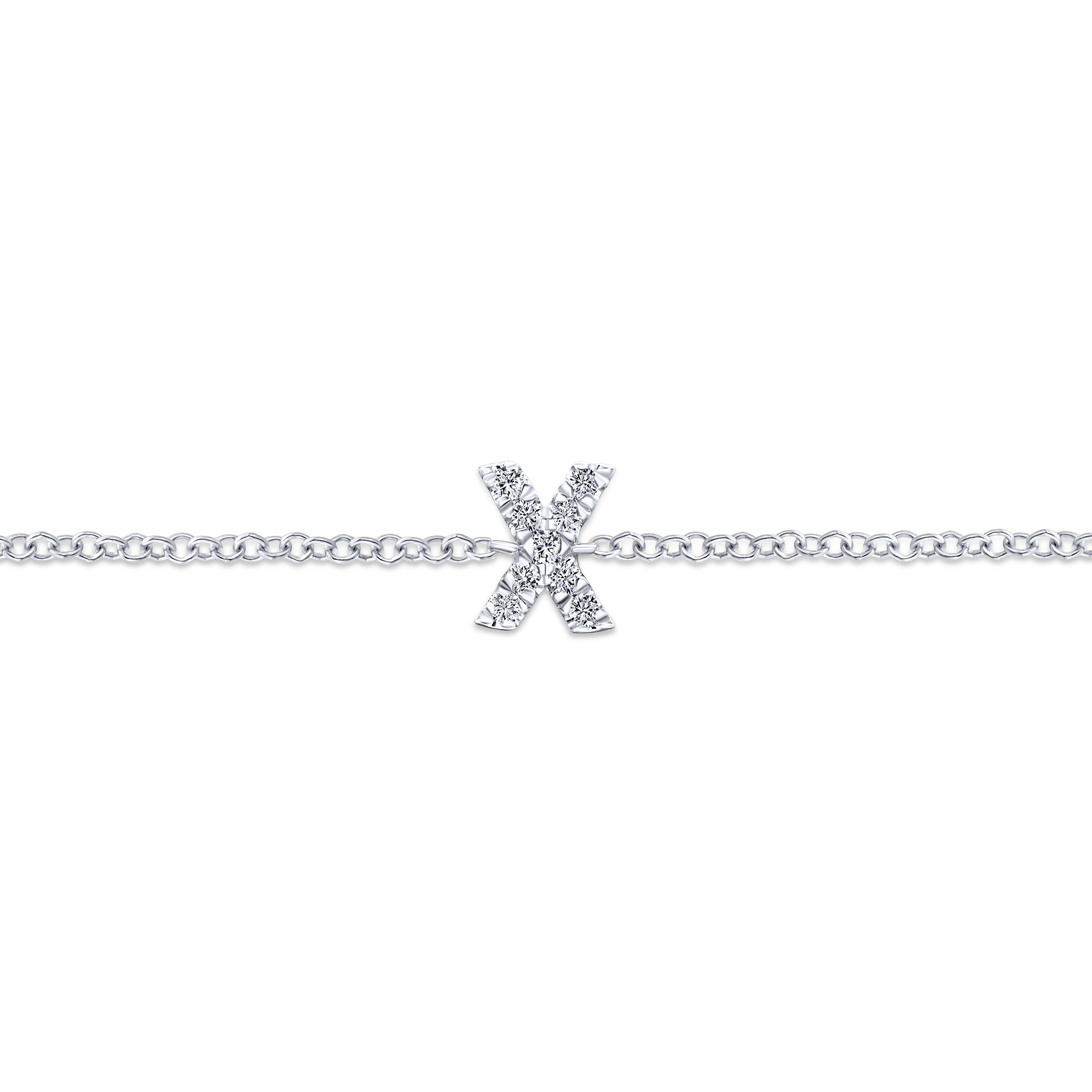 14K White Gold Chain Bracelet with X Diamond Initial