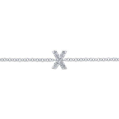 14K White Gold Chain Bracelet with X Diamond Initial