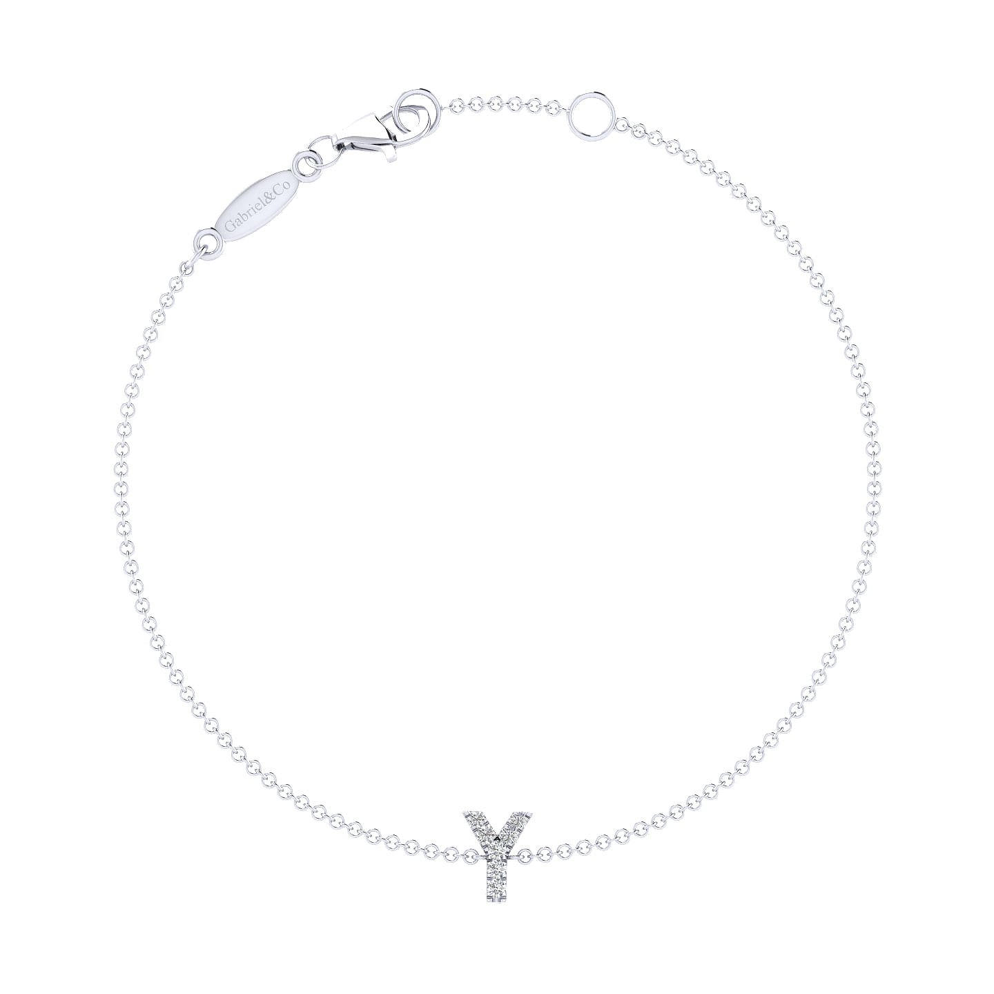 14K White Gold Chain Bracelet with Y Diamond Initial