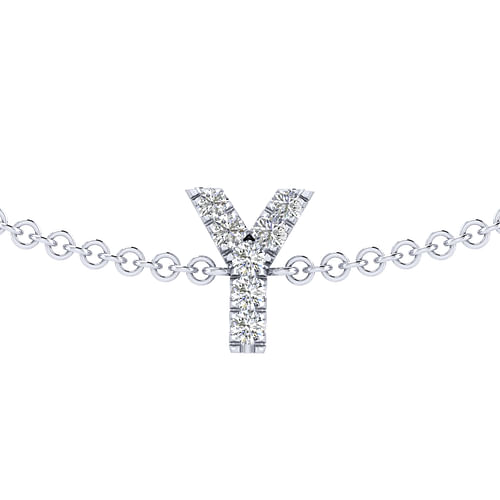 14K White Gold Chain Bracelet with Y Diamond Initial