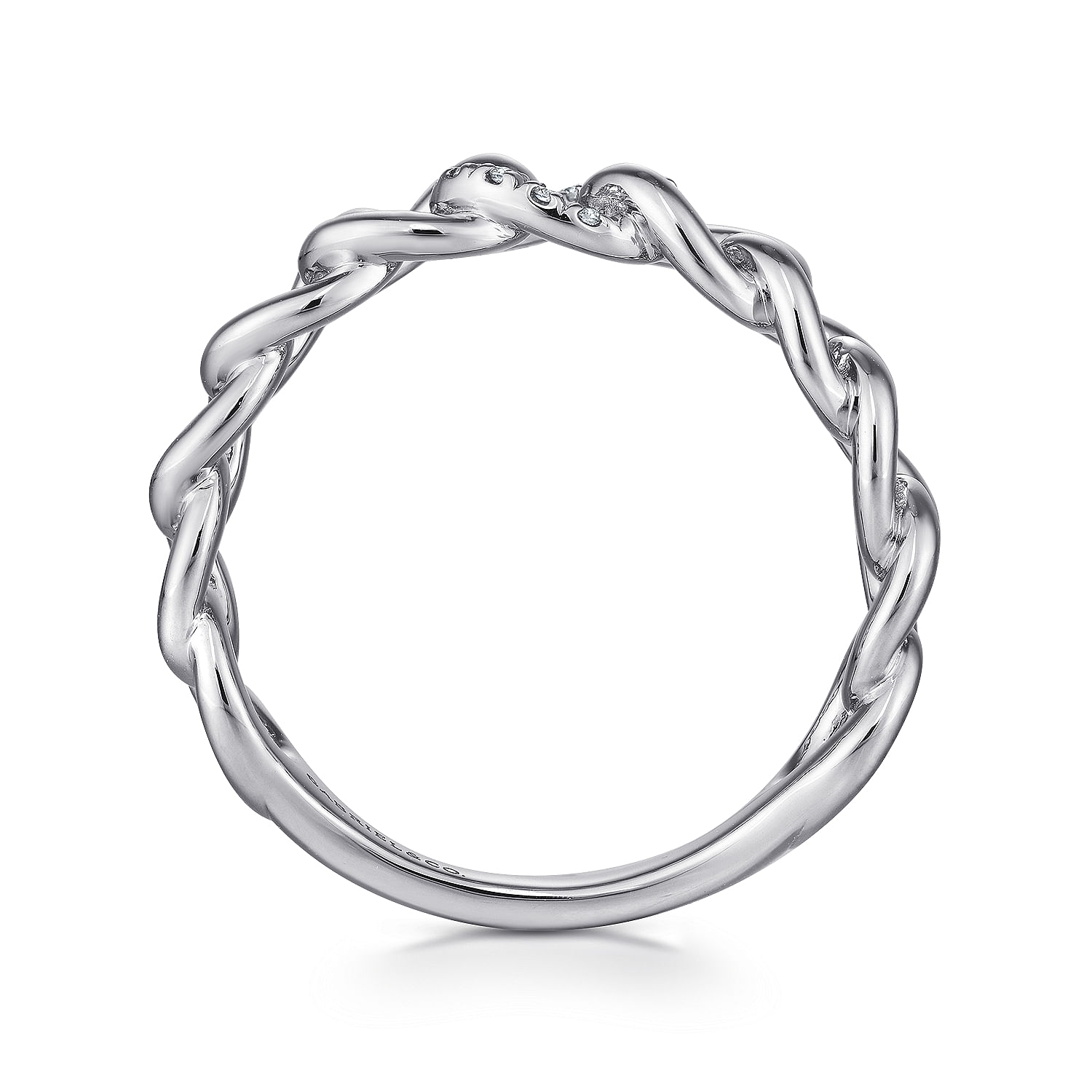 14K White Gold Chain Link Ring Band with Pavé Diamond Station