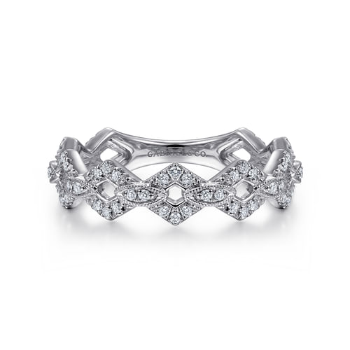 14K White Gold Chain Link Stackable Diamond Ring