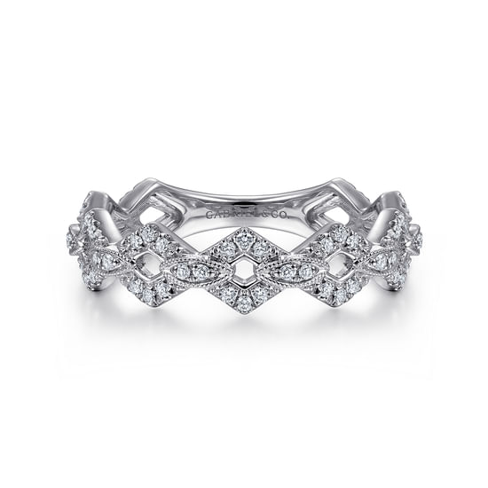 Gabriel - 14K White Gold Chain Link Stackable Diamond Ring