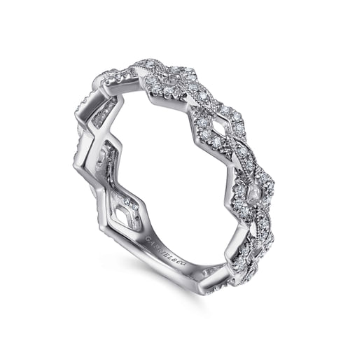 14K White Gold Chain Link Stackable Diamond Ring