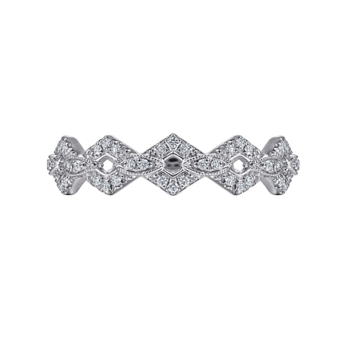 14K White Gold Chain Link Stackable Diamond Ring