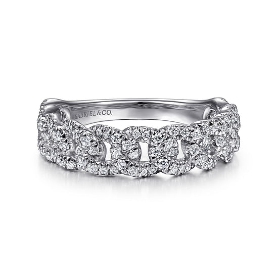 Gabriel - 14K White Gold Chain Link Stackable Diamond Ring