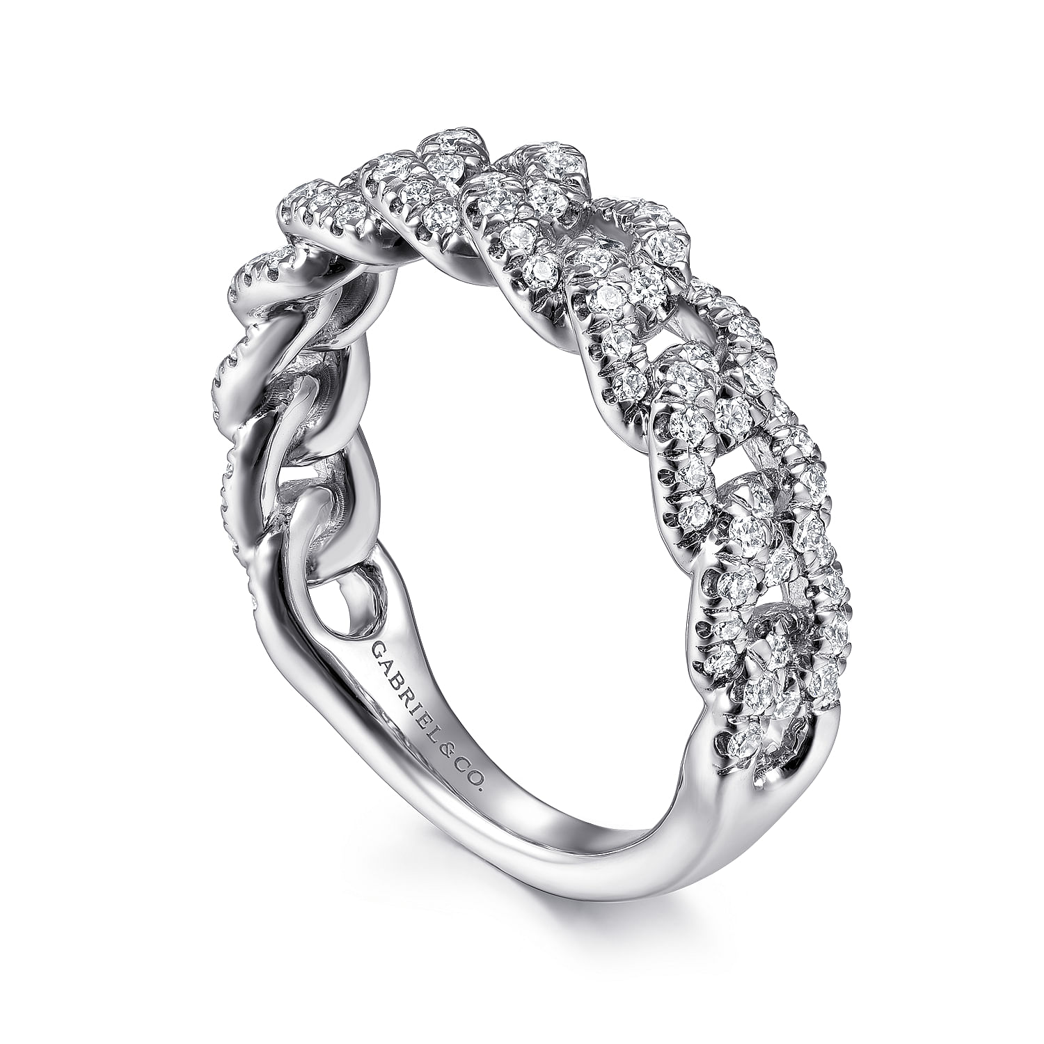 14K White Gold Chain Link Stackable Diamond Ring
