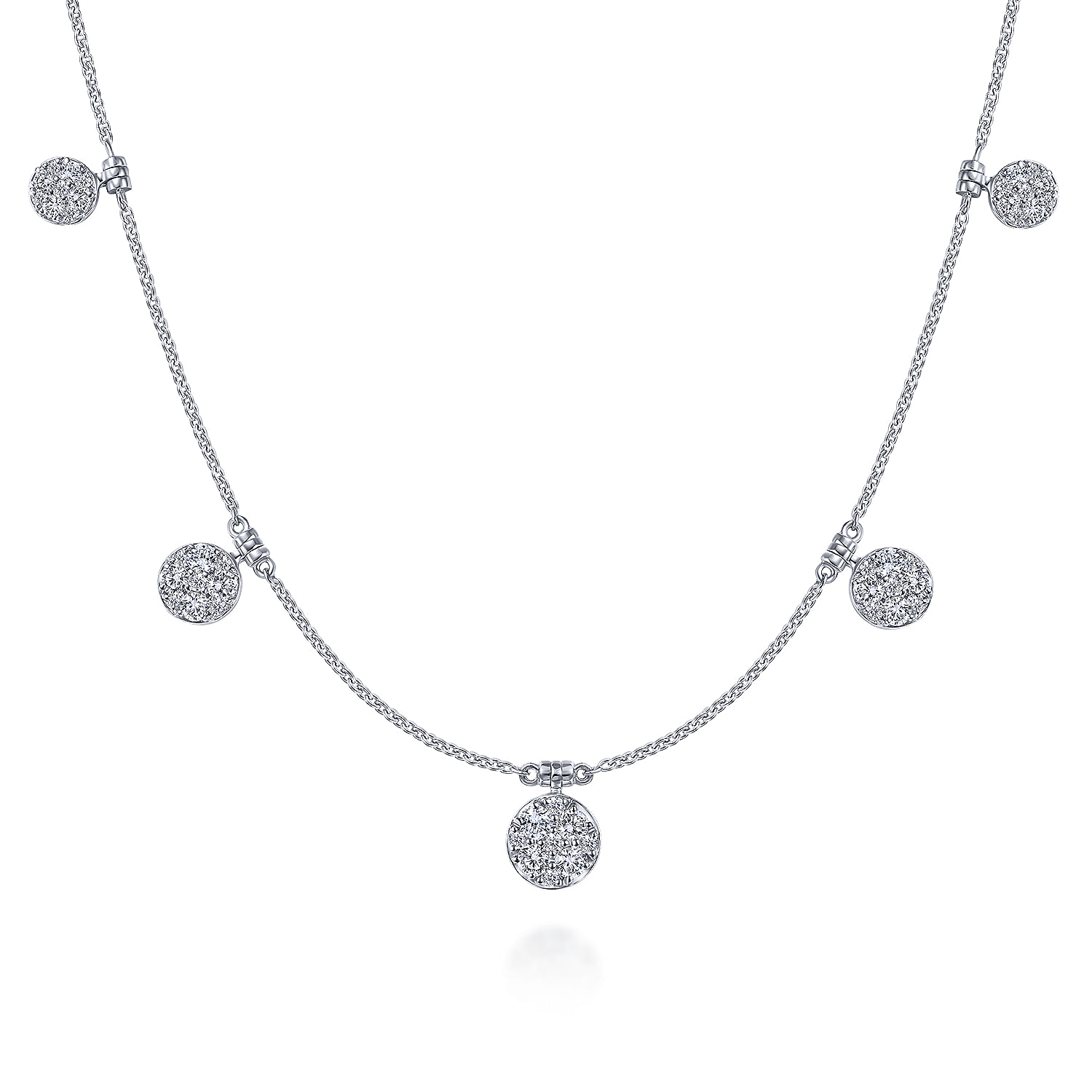 14K White Gold Chain Necklace with Pavé Diamond Disc Drops